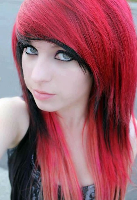 Best Red Black Emo Hairstyle for Emo Girls