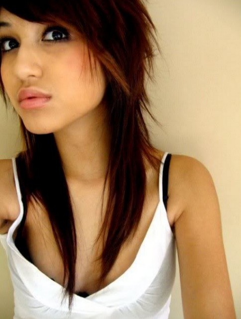 Long Straight Dark Red Emo Hairstyles for Girls