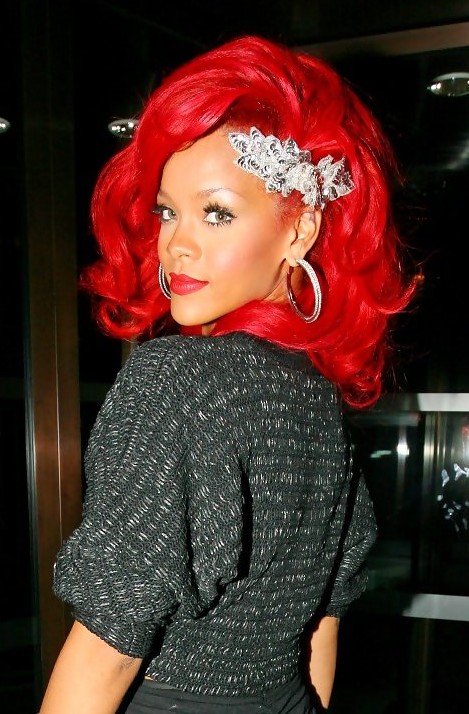 Rihanna Fiery Red Curly Hairstyle