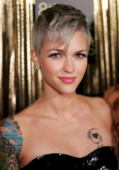 Short Gray Pixie Haircut with Long Bangs – Ruby Rose Hairstyles
