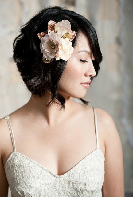 Short Sassy Wedding Hairstyles - Bridal Hair with Flowers