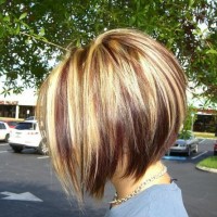 Red Blonde and Brown Highlights with an Inverted Bob