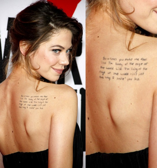 Analeigh Tipton' Tattoos - Lettering Tattoo on Shoulder Blade