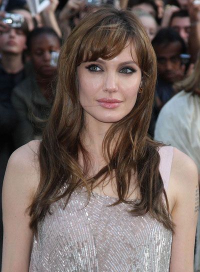 Brown Long Wavy Hairstyle with Side Bangs