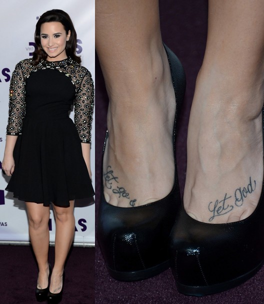 Demi Lovato' Tattoos -  Lettering Tattoo on Foot