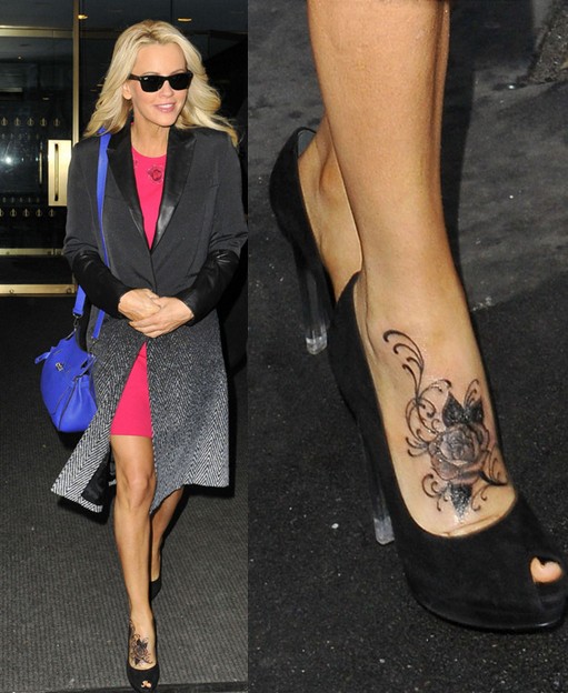 Jenny McCarthy's Tattoos Beautiful Rose Tattoo on Foot Pretty Designs