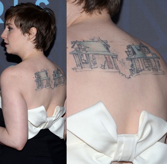 Lena Dunham' Tattoos - Artistic Design Tattoo on Upper Back