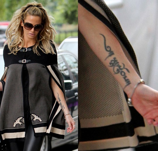 Sarah Harding' Tattoos - Lettering Tattoo on Forearm