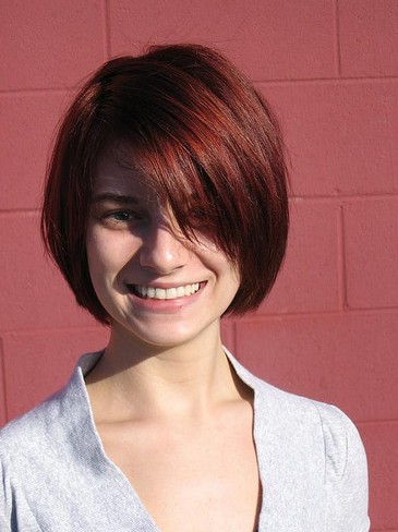 Short Red Hairstyle with Side Swept Bangs