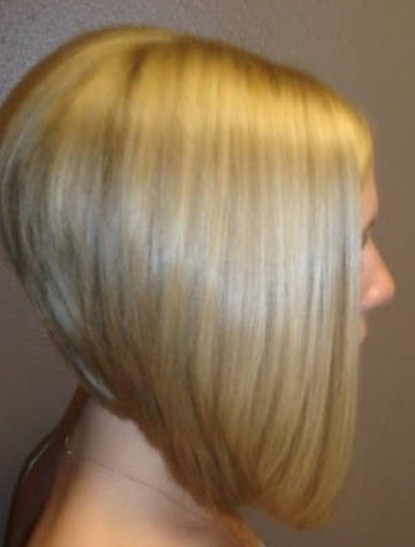 Side View of Severe Angled Stacked Bob Hairstyle