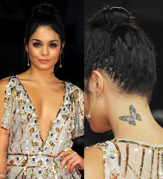 Vanessa Hudgens' Tattoos - Butterfly Tattoo on Neck