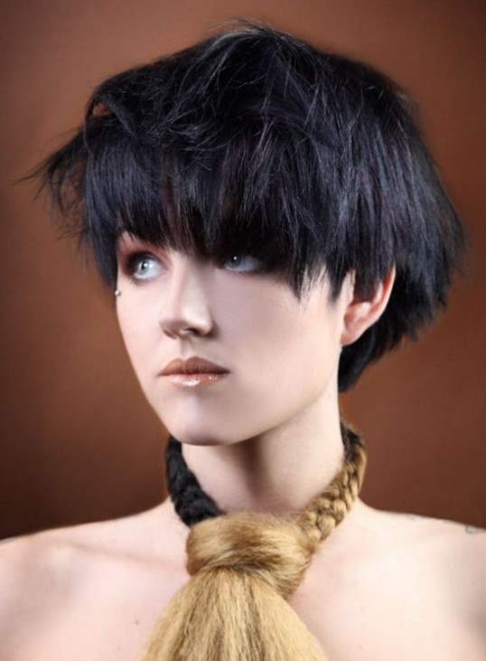 2014 Hairstyles: Short Black Bob Hairstyle with Bangs for Thick Hair