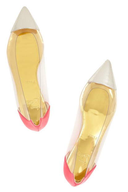 Above View of Christian Louboutin Corbeau ayers, leather and PVC flat