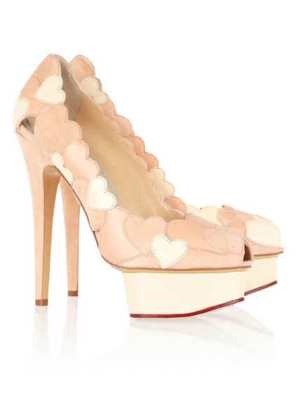 Charlotte Olympia Love Me heart-appliquéd leather and suede pumps