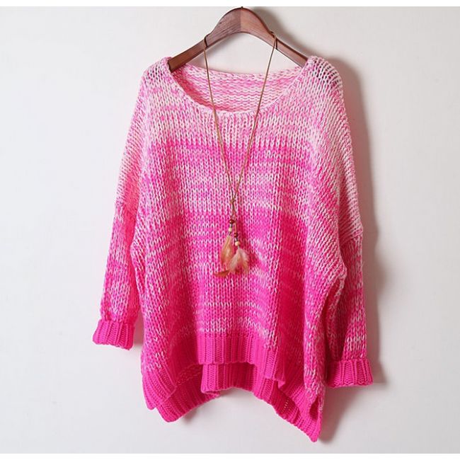 Chunky Neon Ombré Relaxed Dolman Sweater for Women 2014