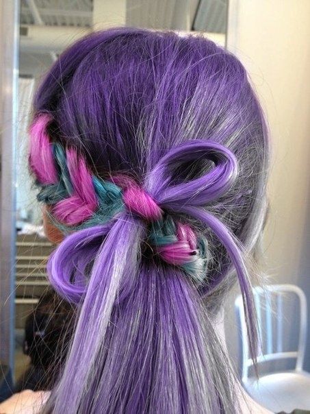 Colored Braided Hairstyle with A Bow