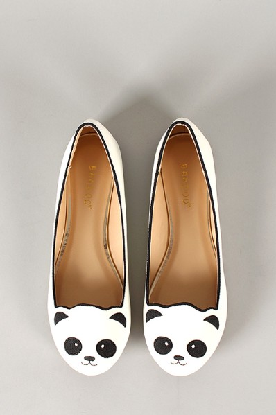 Front View of the Bamboo Lula-80 Embroidered Panda Face Round Toe Loafer Flat