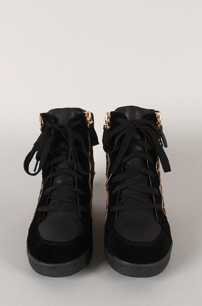 Front View of the Leopard Zipper High Top Wedge Sneaker