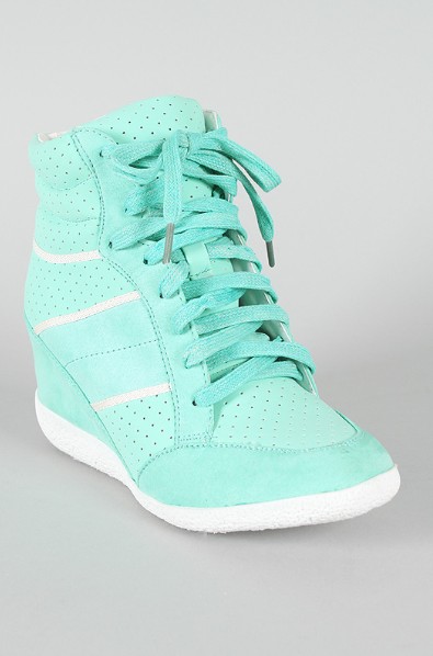 Front View of the Stripe Lace Up Wedge Sneaker