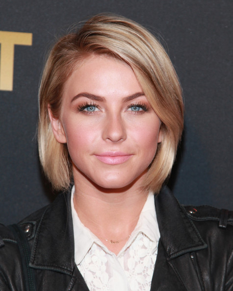 Julianne Hough Short Hairstyles: Classic Blonde Bob with Side-Parted fringe