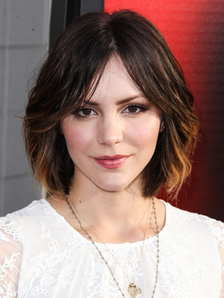 Katharine McPhee Short Hairstyles: Middle-parted Choppy 70's bob with streaks