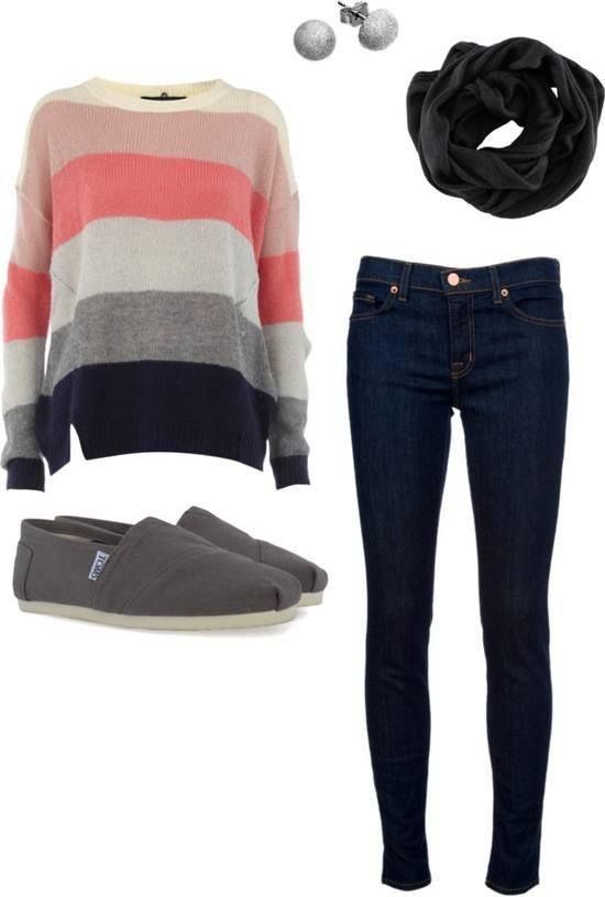 Coral Striped Sweater Outfit for 2018