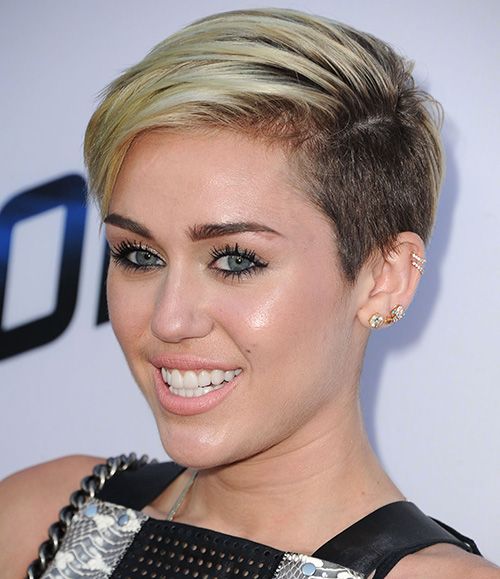 Miley Cyrus Short Haircut: Platinum Dip Dye Side-buzzed Pixie