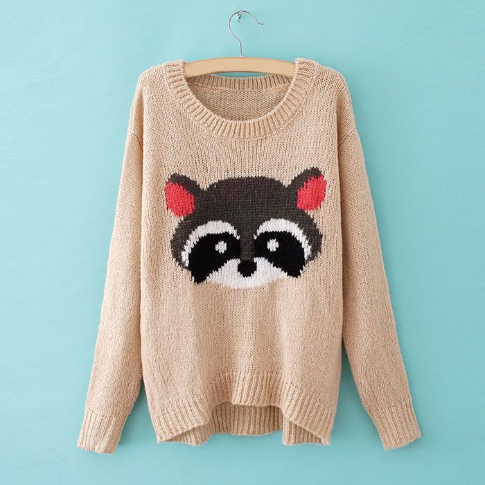 Relaxed Bear Print Long Sleeved Plus Size Sweater For Women 2014