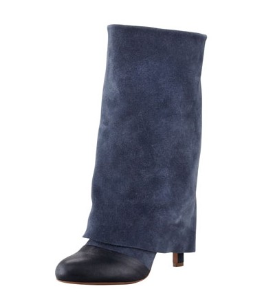 See by Chloe Fold-Over Suede Mid-Calf Boot, Navy