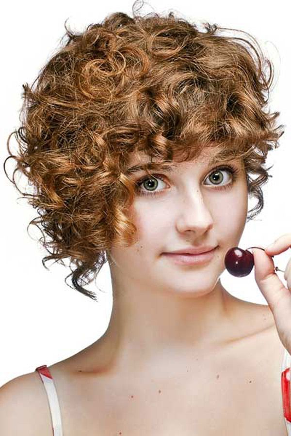 Bronze Short Curly Wavy Hairstyle