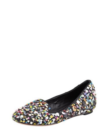 Side View of Alice + Olivia Drake Sequined Contetti Smoking Slipper
