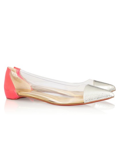 Side View of Christian Louboutin Corbeau ayers, leather and PVC flat