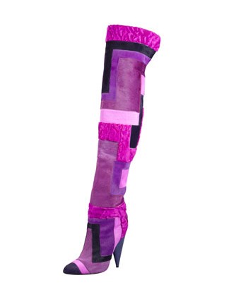 Side View of Tom Ford Geometric Patchwork Fur Over-the-Knee Boot