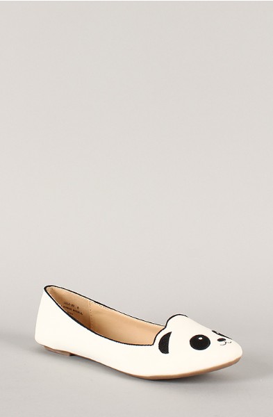 Side View of the Bamboo Lula-80 Embroidered Panda Face Round Toe Loafer Flat
