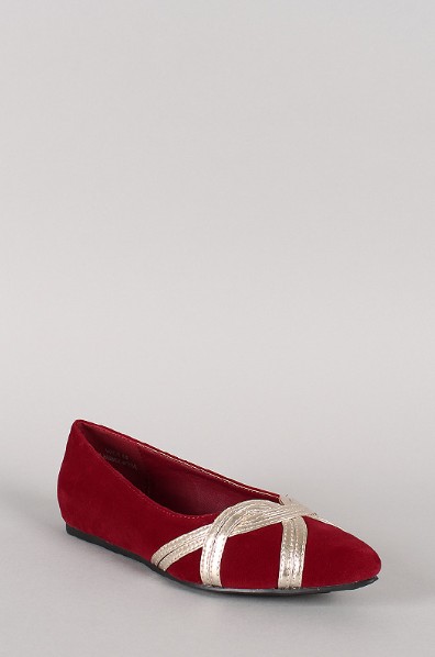 Side View of the Dollhouse Virtue Metallic Trim Pointy Toe Ballet Flat