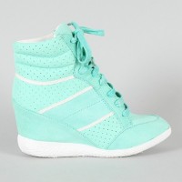Side View of the Stripe Lace Up Wedge Sneaker