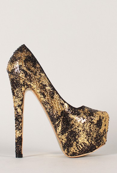 Side View of the Privileged Anouk Two Tone Sequin Almond Toe Stiletto Pump