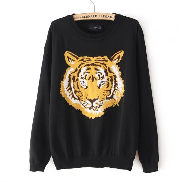 Street-Chic Tiger Head Print Sweater for Women 2014