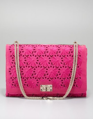 Valentino Floral Lace Cutout Shoulder Bag, Pop Fuchsia