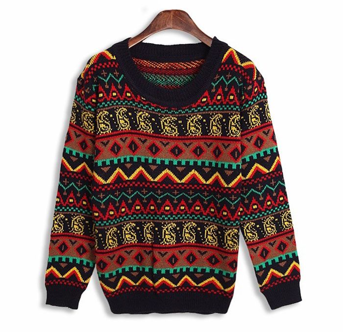 Vintage Multicolor Geometric Pattern Long Sleeve Women's Sweater for women 2014