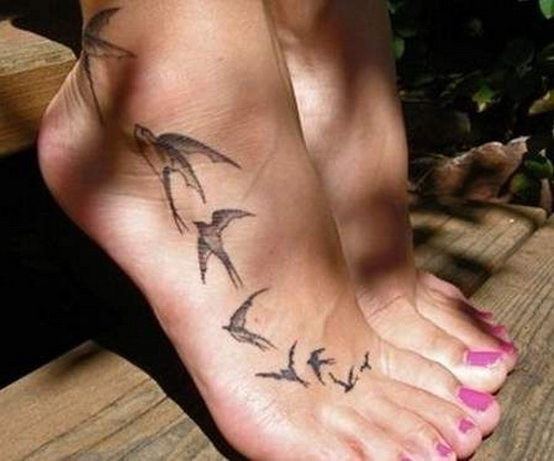 Cute Tattoo on Foot - Animal Tattoos - Swallow Tattoos