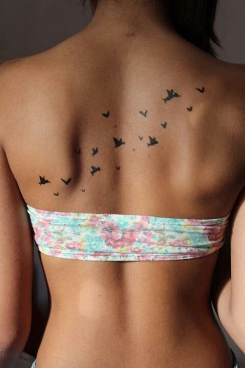 Birds Tattoos on the back - cute tattoos for female