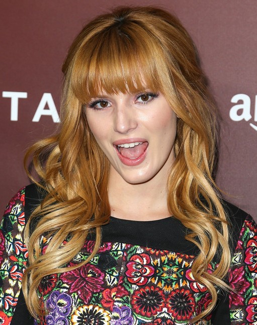 2014 Bella Thorne Long Hairstyles: Curled with Blunt Bangs