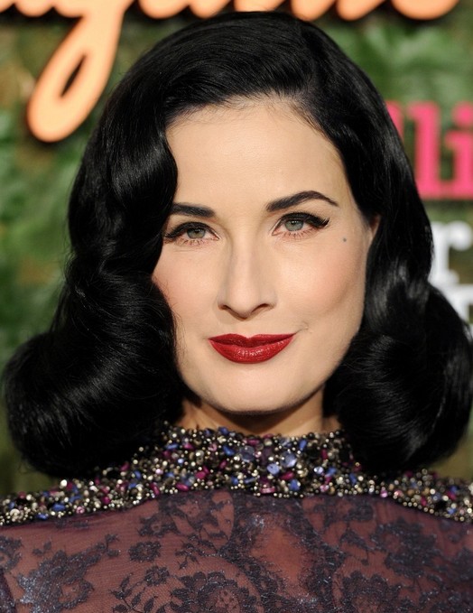 2014 Dita Von Teese Hairstyles: Retro Long Curly Hair