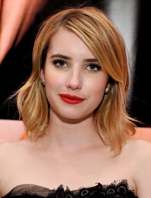 2014 Emma Roberts Medium Hairstyles: Straight Hair with Side Bangs