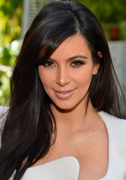 Kim Kardashian Hair styles: 2014 Dark Long Straight Haircut with Bangs