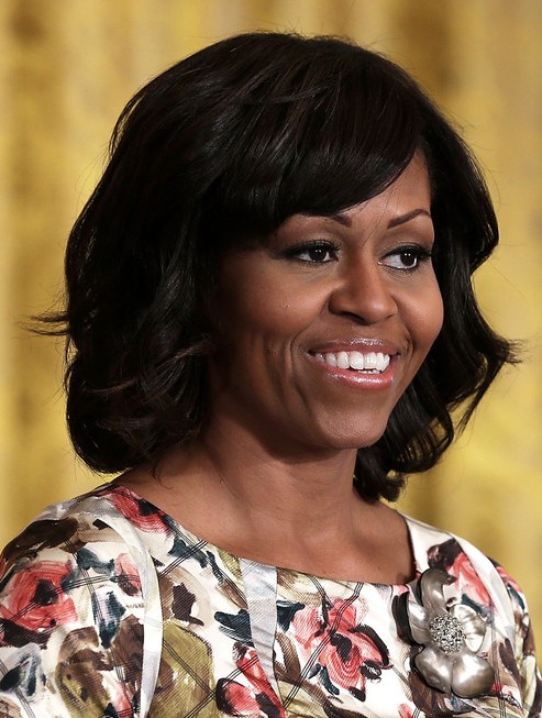 2014 Michelle Obama Medium Hairstyles: Big Wavy Hairstyle for Black Women