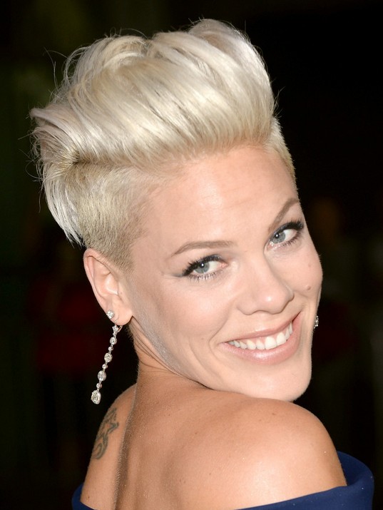 2014 Pink's Short Hairstyles: Funky Platinum Mohawk