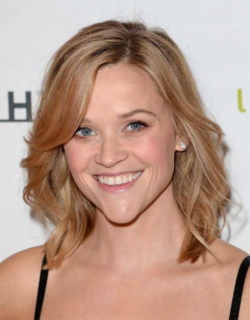 2014 Reese Witherspoon Medium Hairstyles: Side Swept Long Fringe