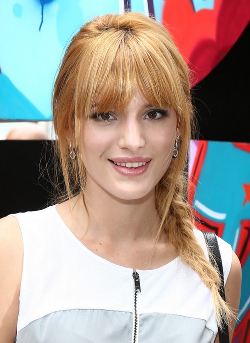 Bella Thorne Long Hairstyles 2014: Cute Braided Hairstyle with Blunt Bangs